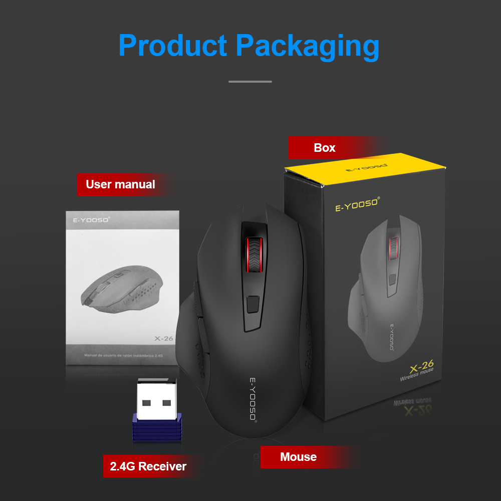 Chuột Quang Chơi Game Không Dây 5 Nút e-yooso x-26 usb 2.4g 4800Dpi Cho Máy Tính / laptop