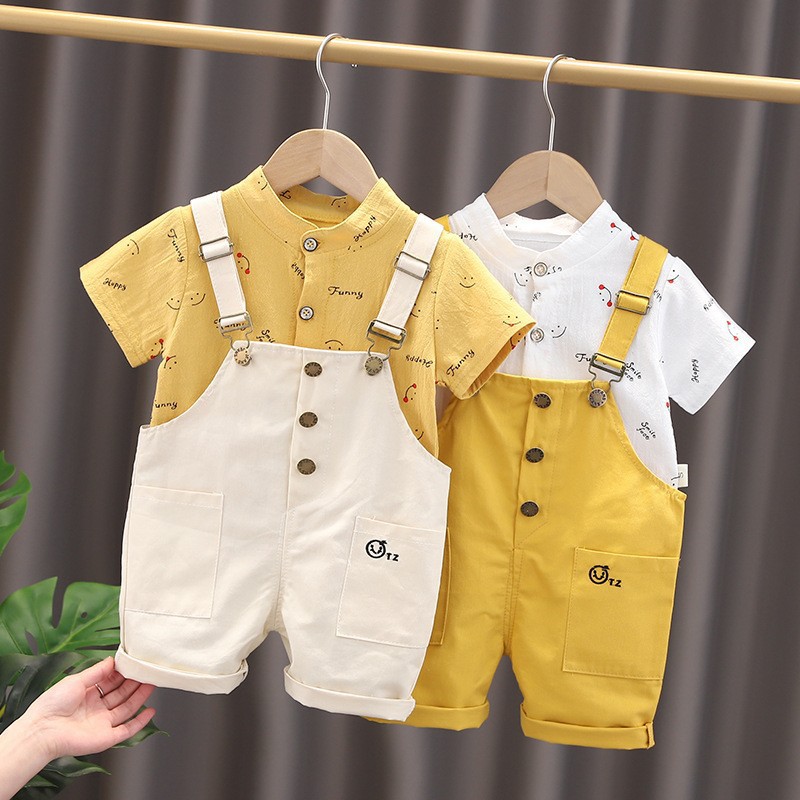 Hàng Mới Về Bộ Áo Liền Quần In Chữ Mặt Cười Dễ Thương Thời Trang Mùa Hè Cho Bé Trai