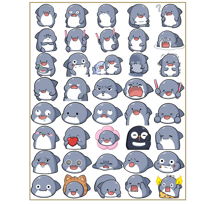 Set 40 Sticker Hình Cá Mập Con Dễ Thương Dán Trang Trí Sổ Tay