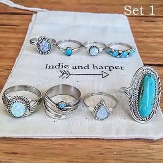 Set 8 nhẫn đeo tay đá opal tự nhiên thời trang
