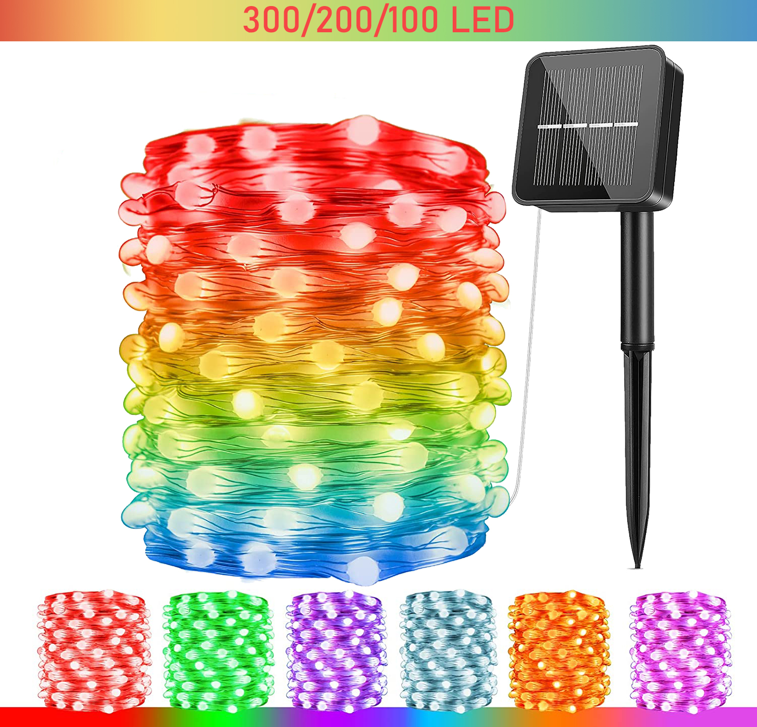 Dây Đèn Led 300 Bóng 8 Chế Độ Sử Dụng Năng Lượng Mặt Trời Chống Thấm Nước