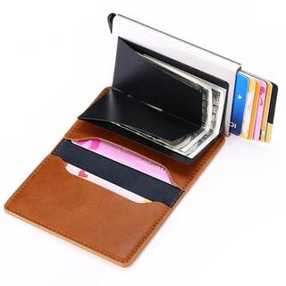 RFID Chặn Chống Trộm ID Thẻ Tín Dụng Ví Nhôm Mỏng Da PU Túi Dompet Lelaki