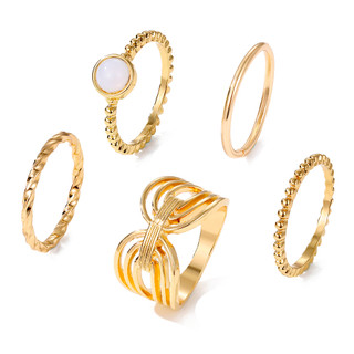 Bộ Năm Mảnh Nhẫn Xoắn Thời Trang punk exaggerated ring set