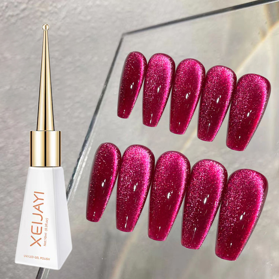 Gel Sơn Móng Tay Mắt Mèo Từ Tính Màu Đỏ Lấp Lánh