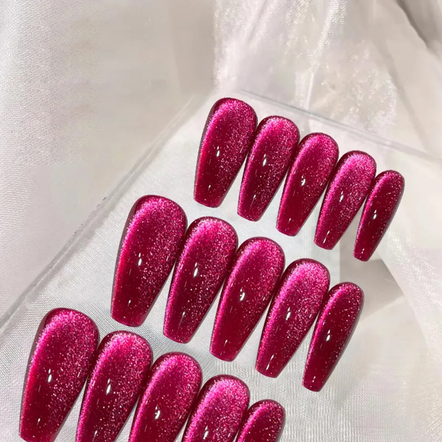 Gel Sơn Móng Tay Mắt Mèo Từ Tính Màu Đỏ Lấp Lánh