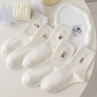 Set 5 Đôi Vớ Cổ Trung Họa Tiết Gấu Dễ Thương Thời Trang Cho Nữ
