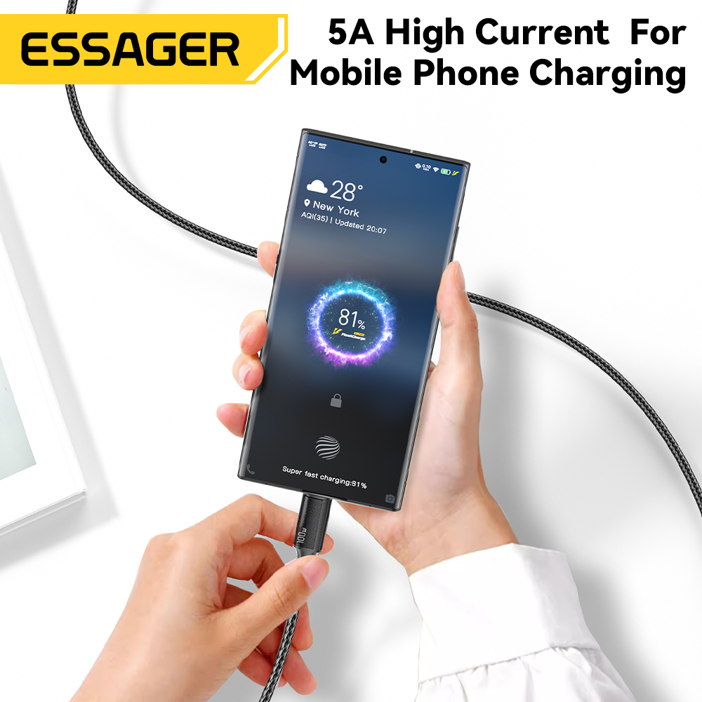 Dây Cáp Sạc Nhanh Usb Loại c 2.0 480mbps essager 100w 5a Cho laptop samsung xiaomi ip