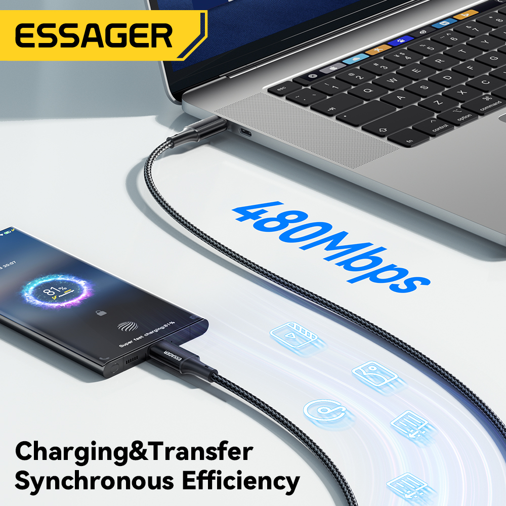 Dây Cáp Sạc Nhanh Usb Loại c 2.0 480mbps essager 100w 5a Cho laptop samsung xiaomi ip