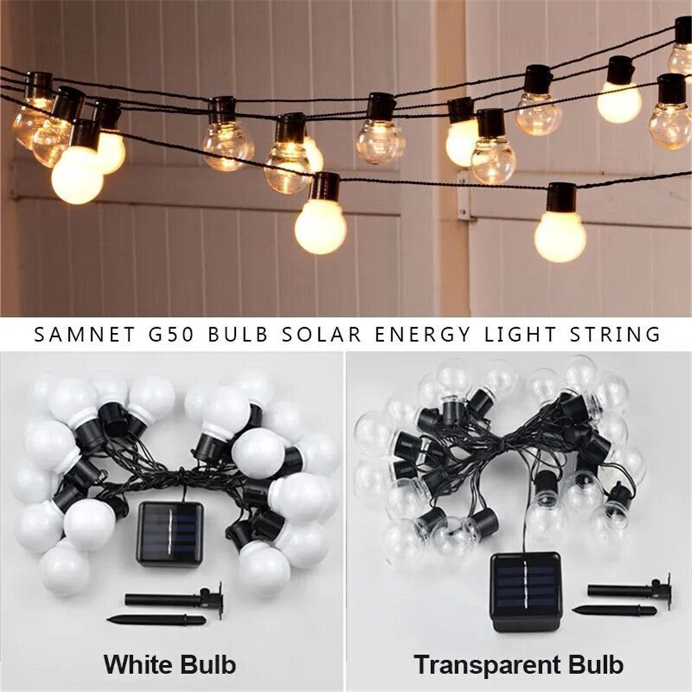 Bóng đèn G50 năng lượng mặt trời 5m 20LED IP65 Dây đèn ngoài trời chống nước Đèn sân vườn Thích hợp cho gia đình Ngày lễ trong nhà
