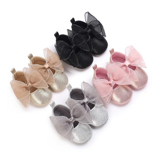 Giày búp bê đính nơ kim sa lấp lánh cho bé gái 0-18 tháng tuổi walkers