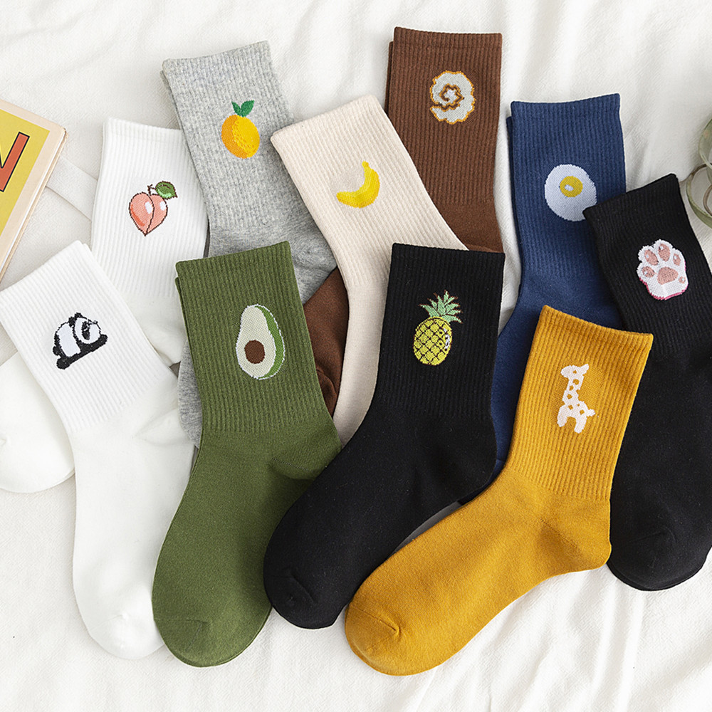 Vớ Cotton Cổ Cao Họa Tiết Trái Cây Hoạt Hình Màu Kẹo Ngọt Dành Cho Nữ