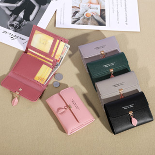 2023 Phong Cách Mới Thời Trang Ví Nhỏ Nữ Phong Cách Ngắn Phiên Bản Hàn Quốc Đơn Giản Nhỏ Tươi Lá 70% Tắt Khóa Ví Đựng Tiền Xu Đựng Thẻ Túi Nữ