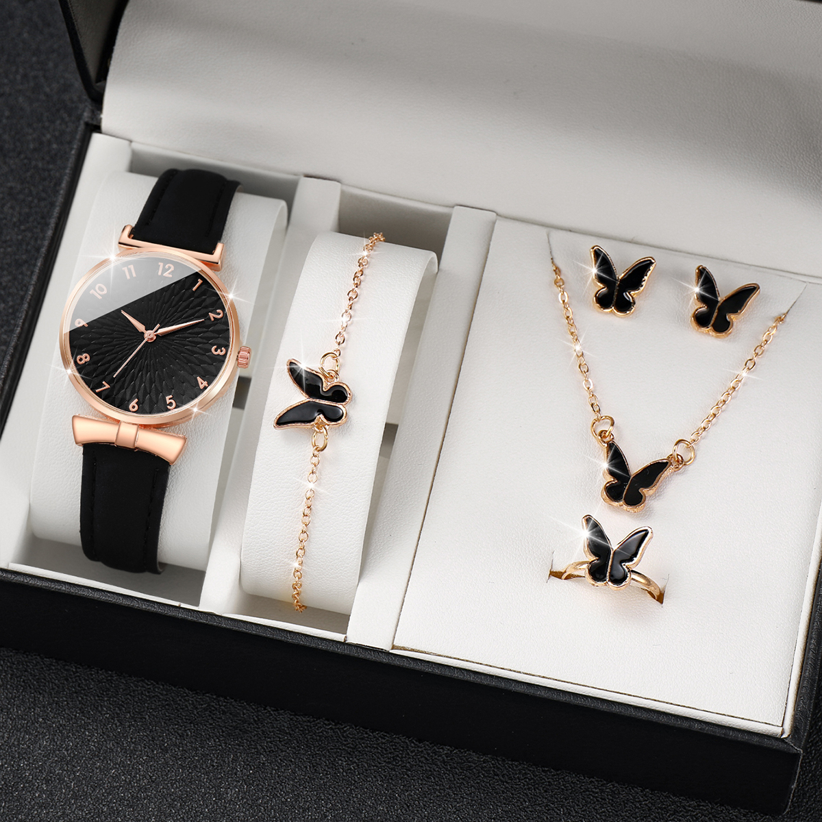 Thời Trang set Đồng Hồ quartz Nữ Mặt Số Và Bông Tai Bướm