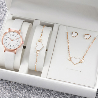 5 Đồng hồ thạch anh nữ hợp thời trang có dây đeo mặt & da kỹ thuật số + Bộ phụ kiện trái tim (Không có hộp)