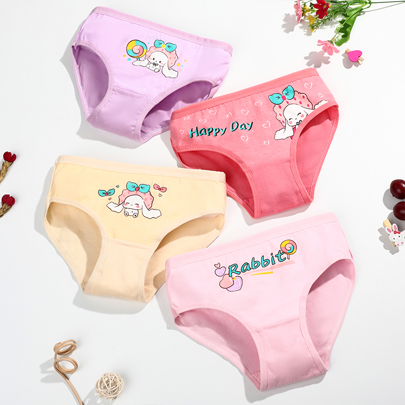 Bộ 4 Quần Lót cotton Mềm Mại In Hình Chú Thỏ Đáng Yêu Cho Bé Gái