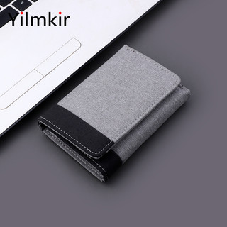 Ví Ngắn Gập Ba Bằng Vải Bạt Đơn Giản Sức Chứa Lớn Đựng Nhiều Thẻ Đa Năng Thời Trang Cho Nam Ốp