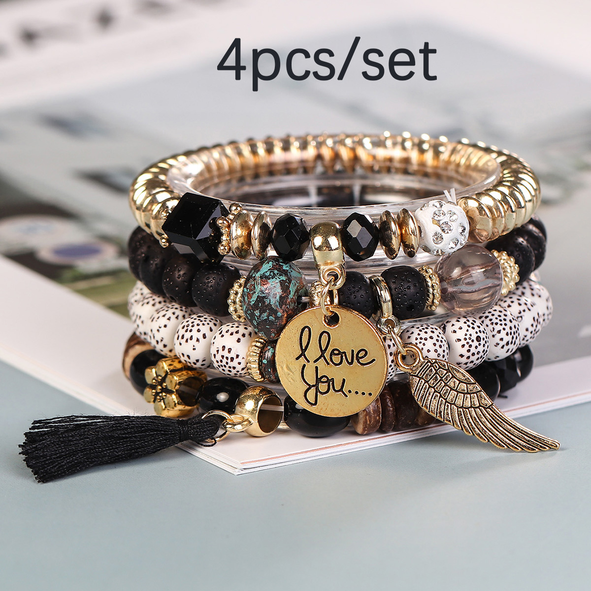 Set 4 Vòng Tay Dây Tua Rua Phong Cách bohemian