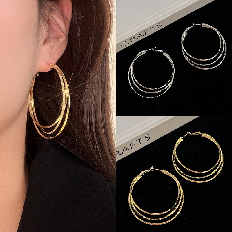 Bông Tai Mạ Bạc 925 Nhiều Lớp Phong Cách Hàn Quốc Độc Đáo