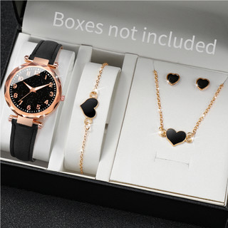 Thời trang set đồng hồ quartz nữ dây da mặt trái tim
