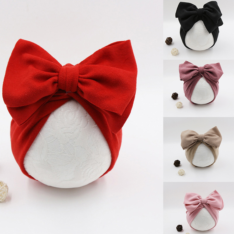Dễ Thương Mũ turban Thắt Nơ Lớn Màu Trơn Cho Bé Gái