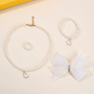 Set 4 kẹp tóc nơ đính ngọc trai nhân tạo thời trang