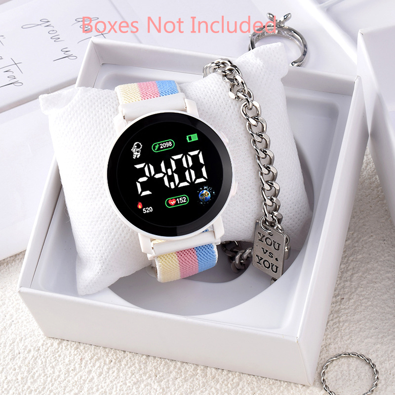 Set Đồng Hồ Điện Tử led Dây nylon Thời Trang Thể Thao + Vòng Đeo Tay Cho Nữ
