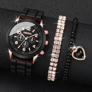 Đồng hồ thạch anh dây silicon Crystal Hearts có, Vòng tay thời trang chống nước cho nữ Bé gái Tiệc tập Gym hàng ngày
