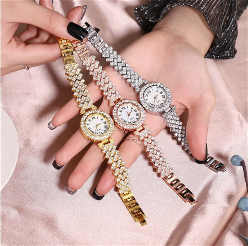 Đồng hồ nữ Thời trang Kim cương giả Roma Mặt số Đồng hồ thạch anh Dây thép không gỉ Đồng hồ đeo tay