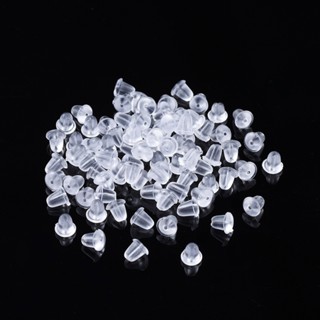 400pc Nhựa Tai Hạt Mềm Trong Suốt Bông Tai Lưng Viên Đạn An Toàn Ly Hợp Nút Chặn Trong Suốt 4x4mm Lỗ: 1mm