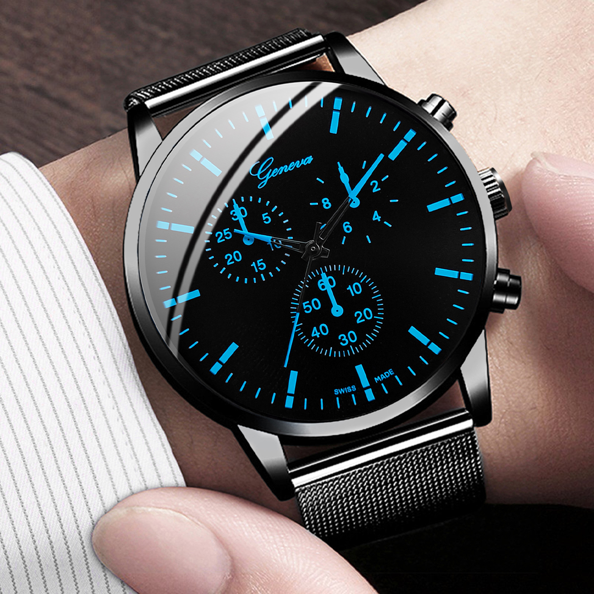 Đồng hồ nam doanh nhân Lưới thời trang với Bộ vòng tay vương miện đồng hồ thạch anh