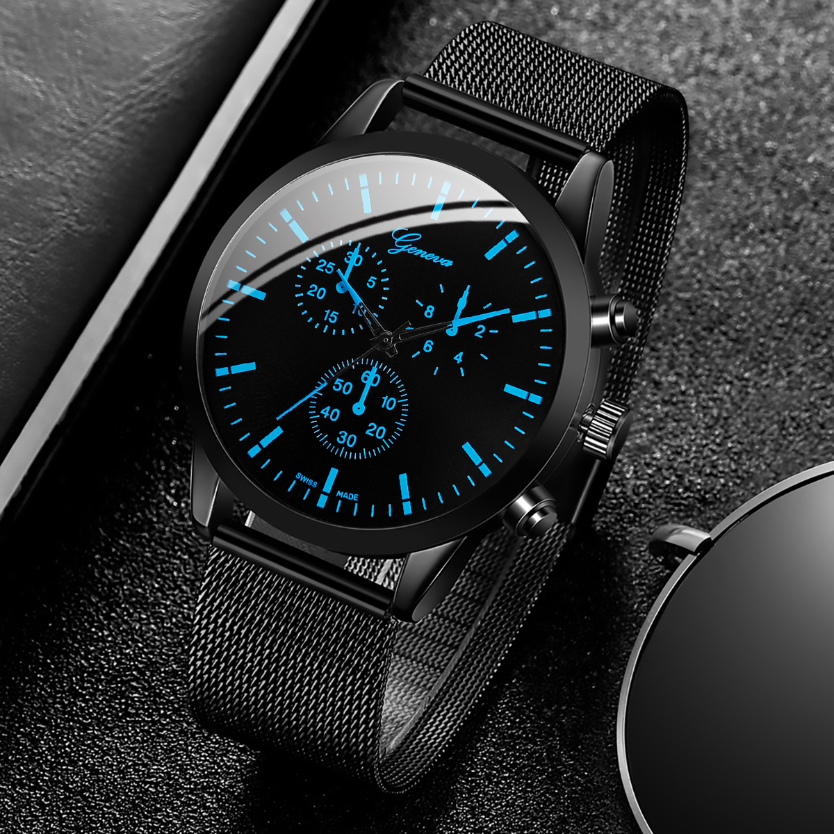 Đồng hồ nam doanh nhân Lưới thời trang với Bộ vòng tay vương miện đồng hồ thạch anh