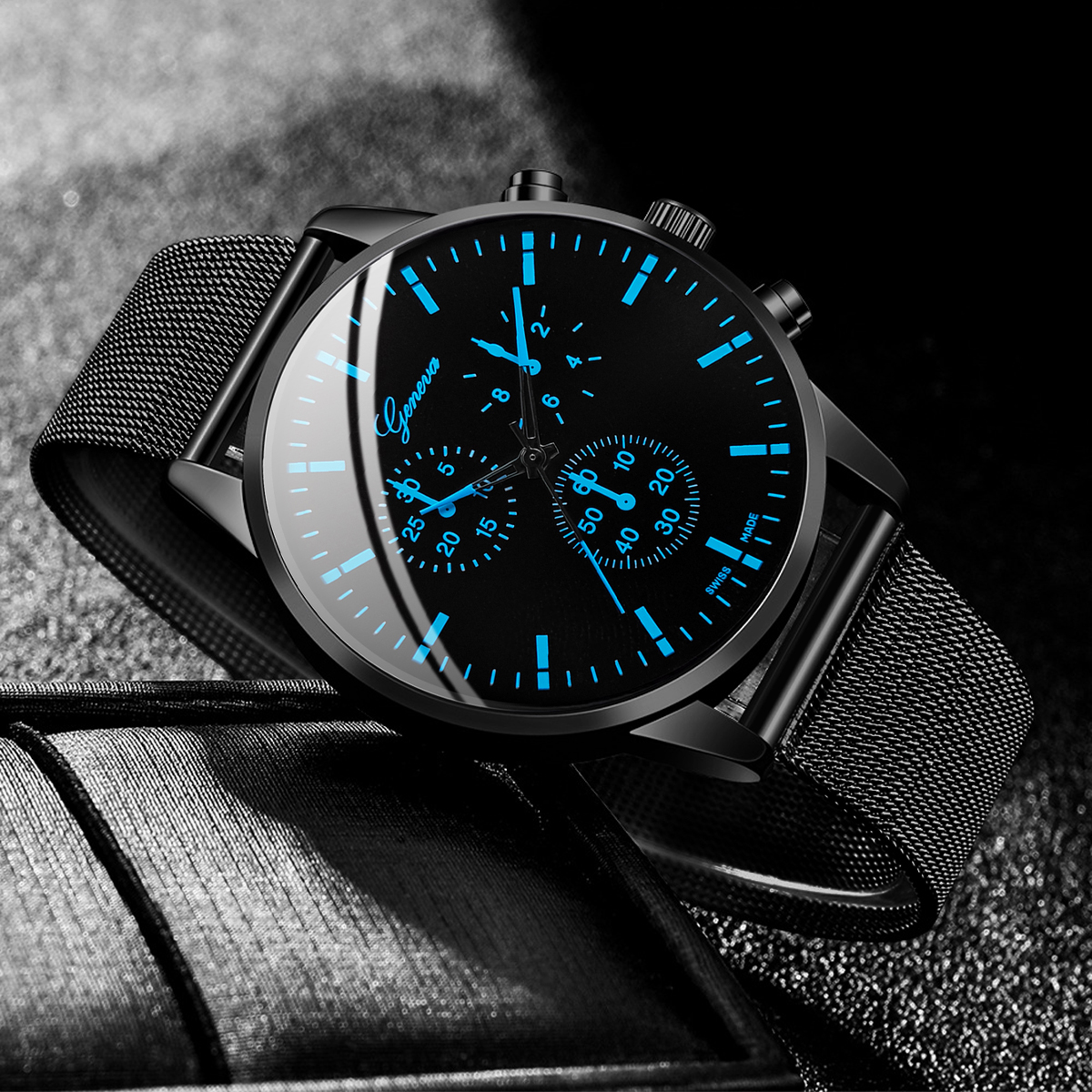 Đồng hồ nam doanh nhân Lưới thời trang với Bộ vòng tay vương miện đồng hồ thạch anh