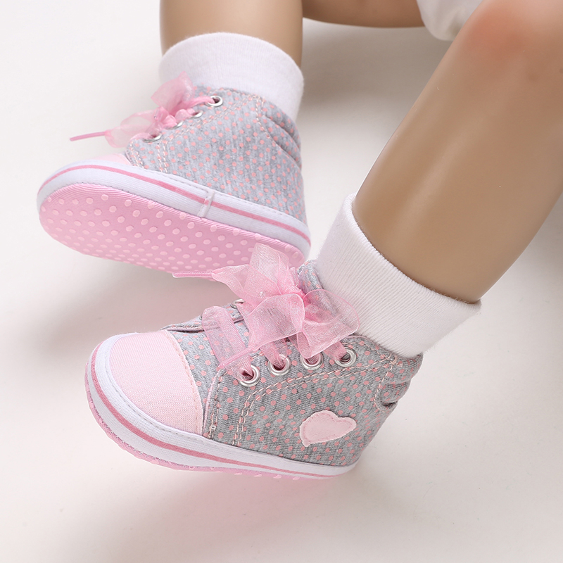 Giày Bé Gái Cao Cấp Ren Nơ Cotton Đế Mềm Trẻ Sơ Sinh Tập Đi Rửa Tội