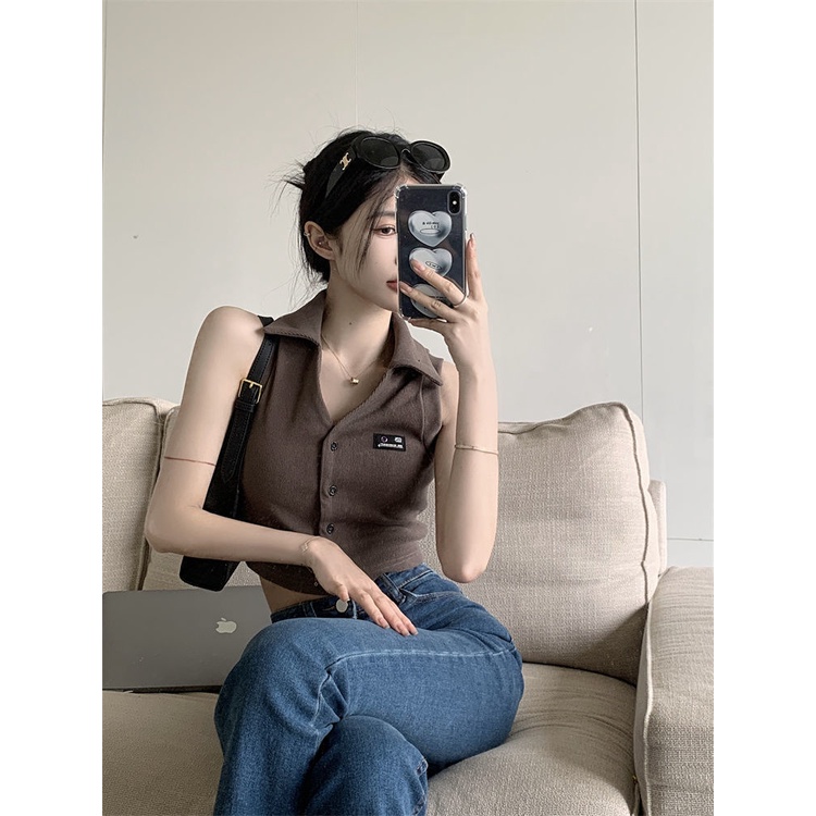 Áo kiểu polo COZOK không tay phong cách cổ điển gợi cảm