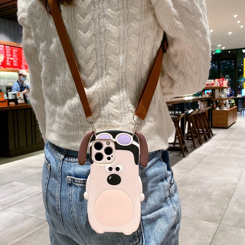 Ốp Điện Thoại Hình Chú Chó Nhỏ + Dây Đeo Dài Cho Vivo Y21 S Y33S T Y20 Y12 S Y17 Y15 2020 Y02S Y22 S V19 V21 V23e V20 V25 Pro