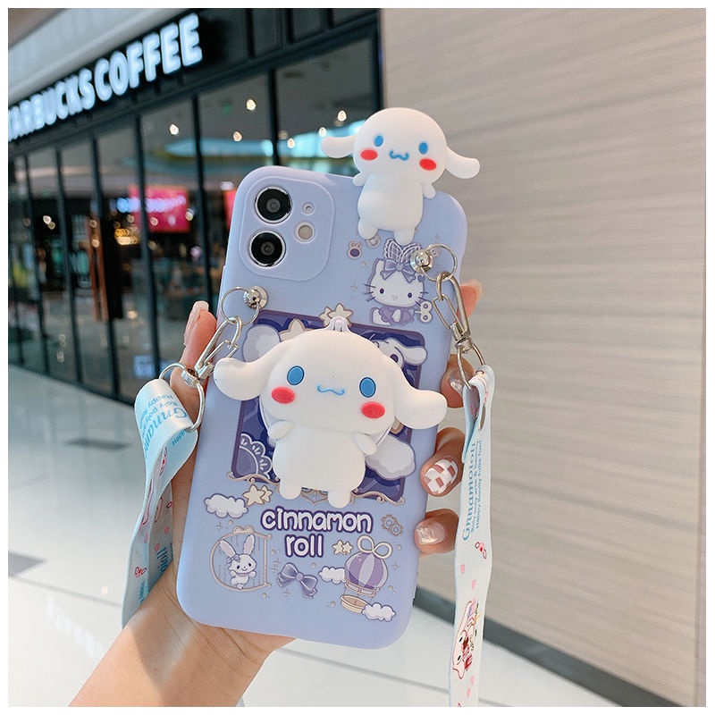 Ốp Điện Thoại Mềm Hình Cinnamoroll Có Dây Đeo Dài Cho OPPO Reno 8T 5 2F F7 F5 A78 A95 A3S A16 A93 A98 A12 F7 F5 A96 A76 A94