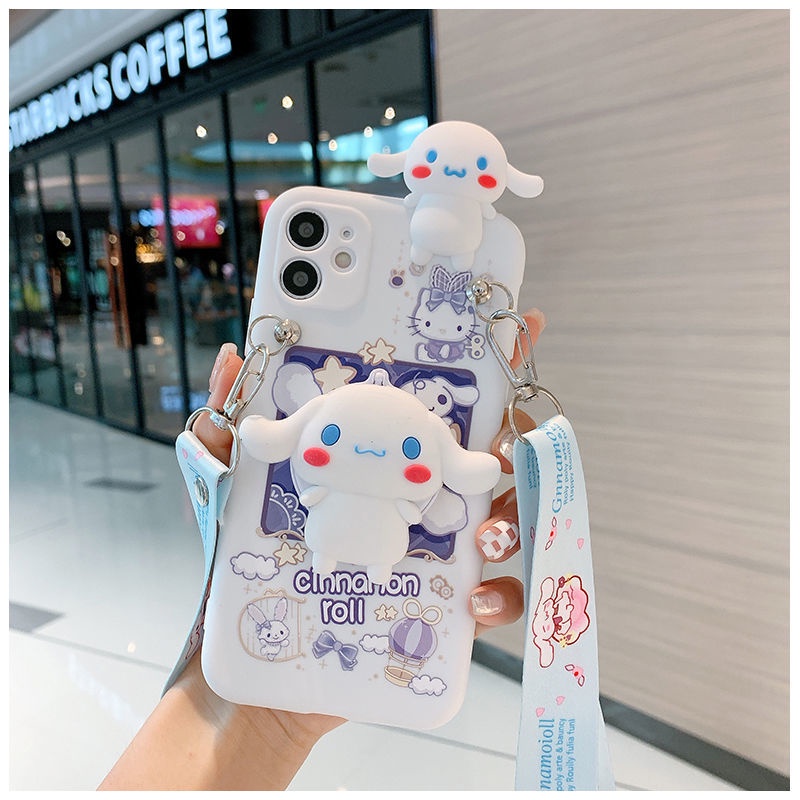 Ốp Điện Thoại Mềm Hình Cinnamoroll Có Dây Đeo Dài Cho OPPO Reno 8T 5 2F F7 F5 A78 A95 A3S A16 A93 A98 A12 F7 F5 A96 A76 A94