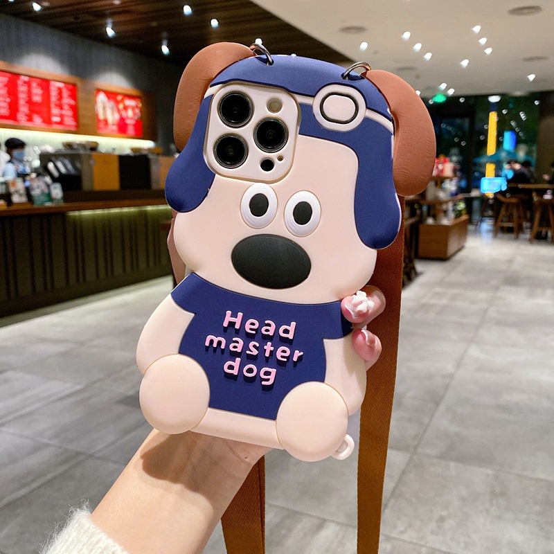 Ốp Điện Thoại Hình Chú Chó Nhỏ + Dây Đeo Dài Cho Vivo Y21 S Y33S T Y20 Y12 S Y17 Y15 2020 Y02S Y22 S V19 V21 V23e V20 V25 Pro