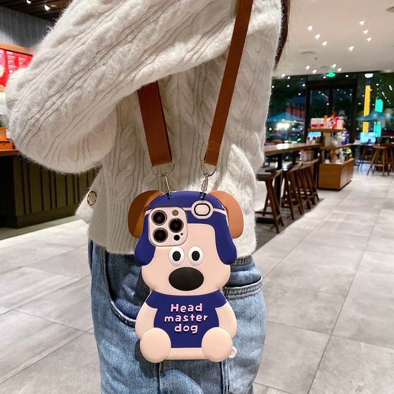 Ốp Điện Thoại Hình Chú Chó Nhỏ + Dây Đeo Dài Cho Vivo Y21 S Y33S T Y20 Y12 S Y17 Y15 2020 Y02S Y22 S V19 V21 V23e V20 V25 Pro