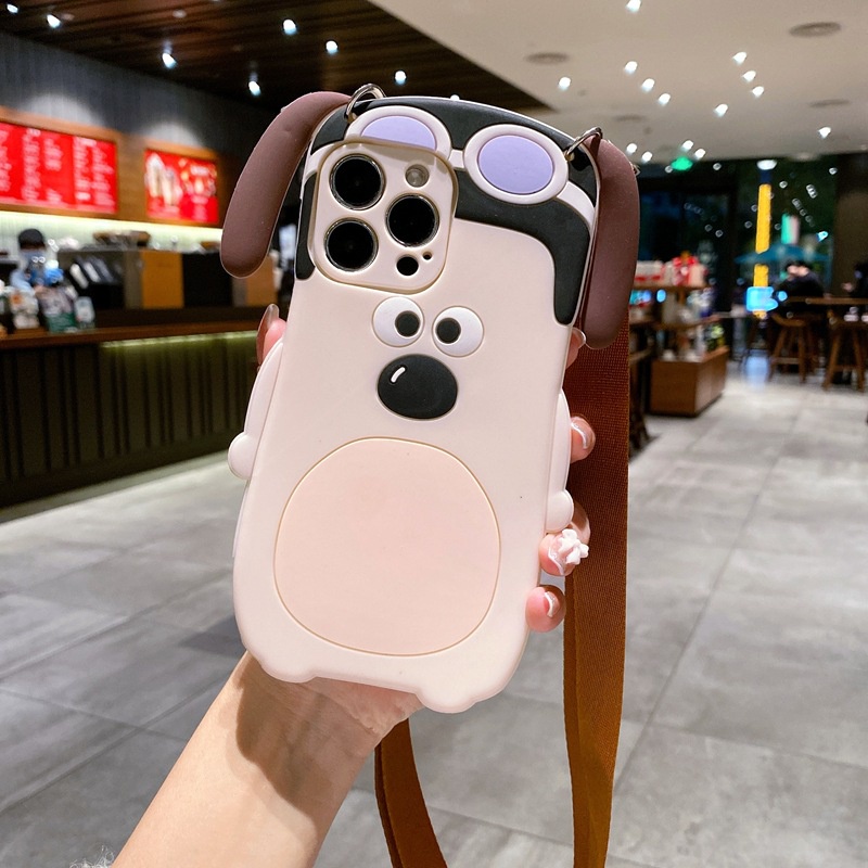 Ốp Điện Thoại Hình Chú Chó Nhỏ + Dây Đeo Dài Cho Vivo Y21 S Y33S T Y20 Y12 S Y17 Y15 2020 Y02S Y22 S V19 V21 V23e V20 V25 Pro