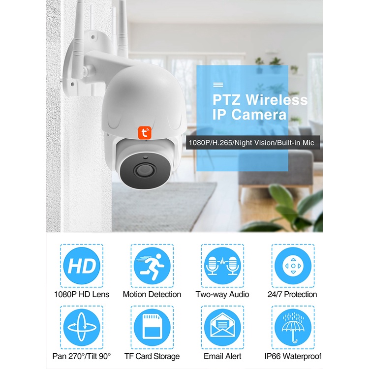 Tuya PTZ Camera Wireless IP Speed Dome AI human auto tracking Wi-Fi Security Camera 2 way audio Outdoor AS-TY-PTZ312H