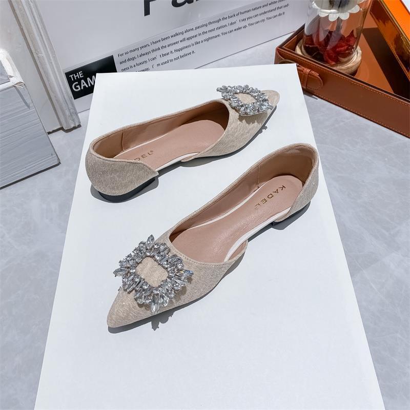 Giày Búp Bê Đế Mềm Mũi Nhọn Đính Đá Thời Trang Mùa Hè 2023 Cho Nữ Size 33-44