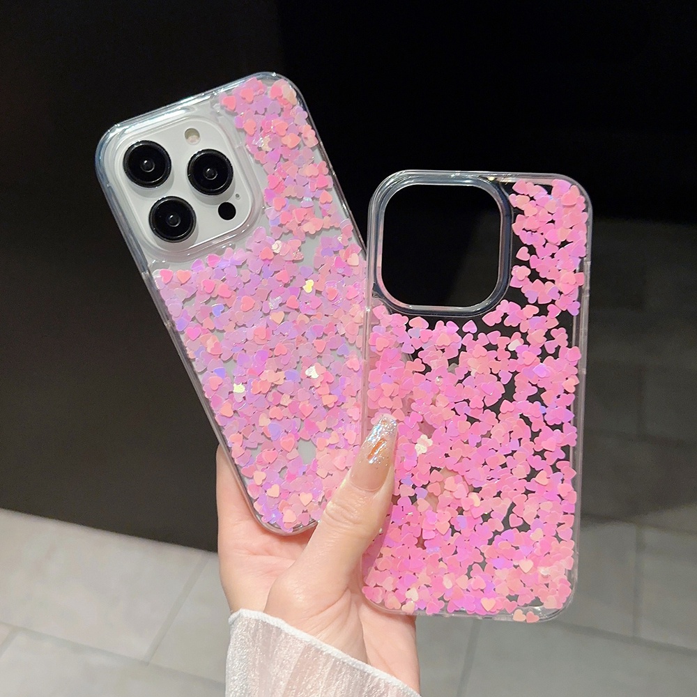 Ốp Điện Thoại Mềm Kim Sa Hình Trái Tim Cho iPhone 14 12 11 13 Pro Max Mini XR X XS 7 8 Plus