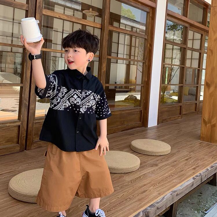 Áo sơ mi bé trai số đại,Áo Sơ Mi Cotton Ngắn Tay In Họa Tiết Thời Trang Mùa Hè Hàn Quốc Dành Cho Bé Trai 2-14 tuổi