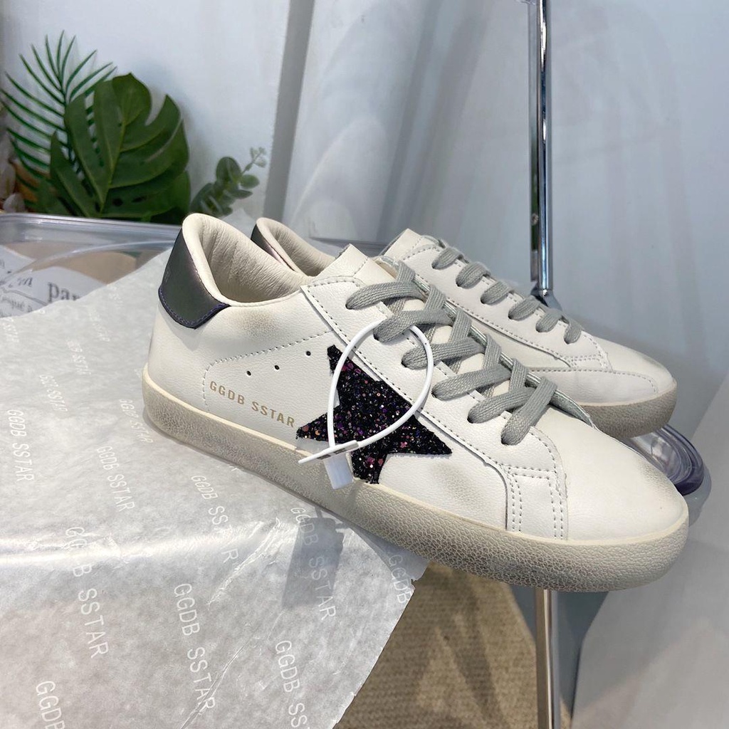 Ggdb Influencer Giày Da Thật Đế Phẳng Họa Tiết Ngôi Sao Bẩn Tăng Chiều Cao Phong Cách Retro Cho Nữ