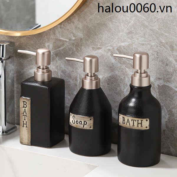 Bình Đựng Dầu Gội Sữa Tắm Rửa Tay Dạng Nhấn Bằng Gốm Màu Đen Nhám Dùng Trong Khách Sạn B & B