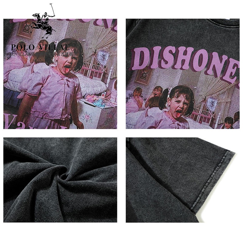 Áo Thun Polovillae 100% Cotton Ngắn Tay In Chữ Phong Cách Retro Mỹ