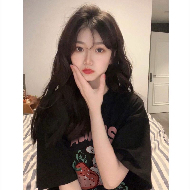 Áo Thun 100% Cotton Tay Ngắn Dáng Rộng In Hình Thỏ Phong Cách Hàn Quốc Thời Trang Cho Nữ