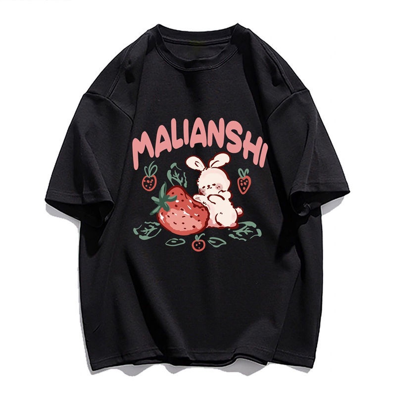 Áo Thun 100% Cotton Tay Ngắn Dáng Rộng In Hình Thỏ Phong Cách Hàn Quốc Thời Trang Cho Nữ