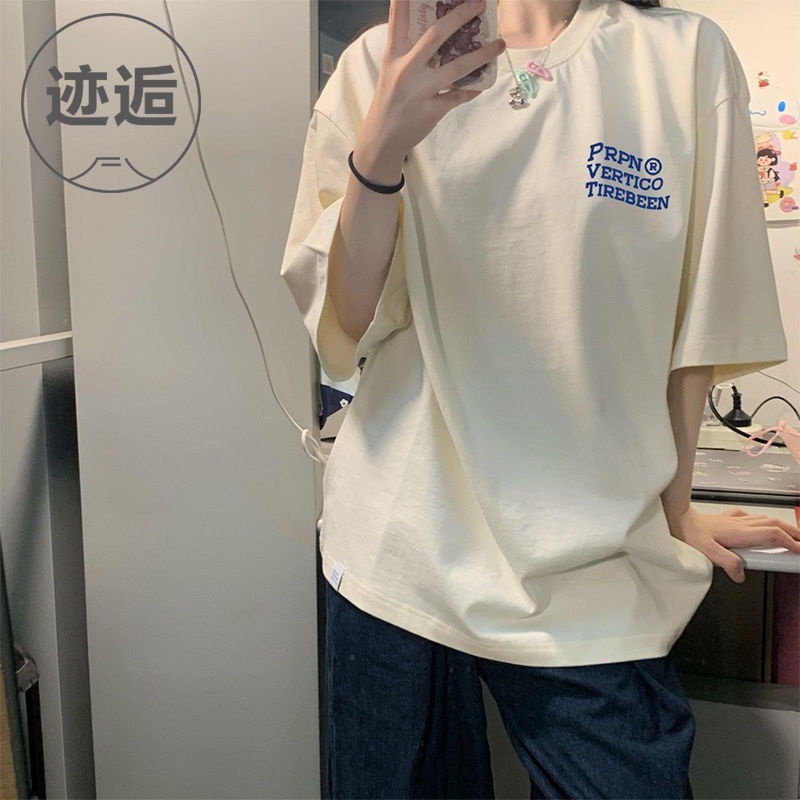 Áo Thun 100 Cotton Tay Ngắn Dáng Rộng In Chữ Phong Cách Retro Mỹ Thời Trang Mùa Hè Cho Cặp Đôi